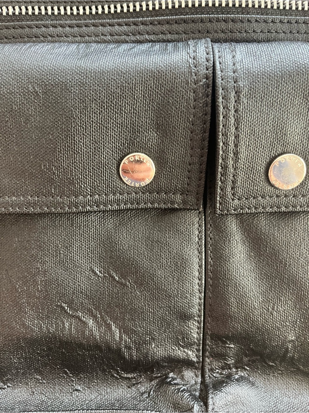 Porter International Black Leather Messenger Bag with Front Pockets - Picture 4 of 14